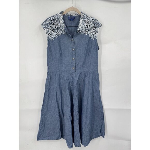 Pendleton Chambray Embroidered Shirt Mini Dress Women 12 Blue Ethereal Western - Picture 1 of 9